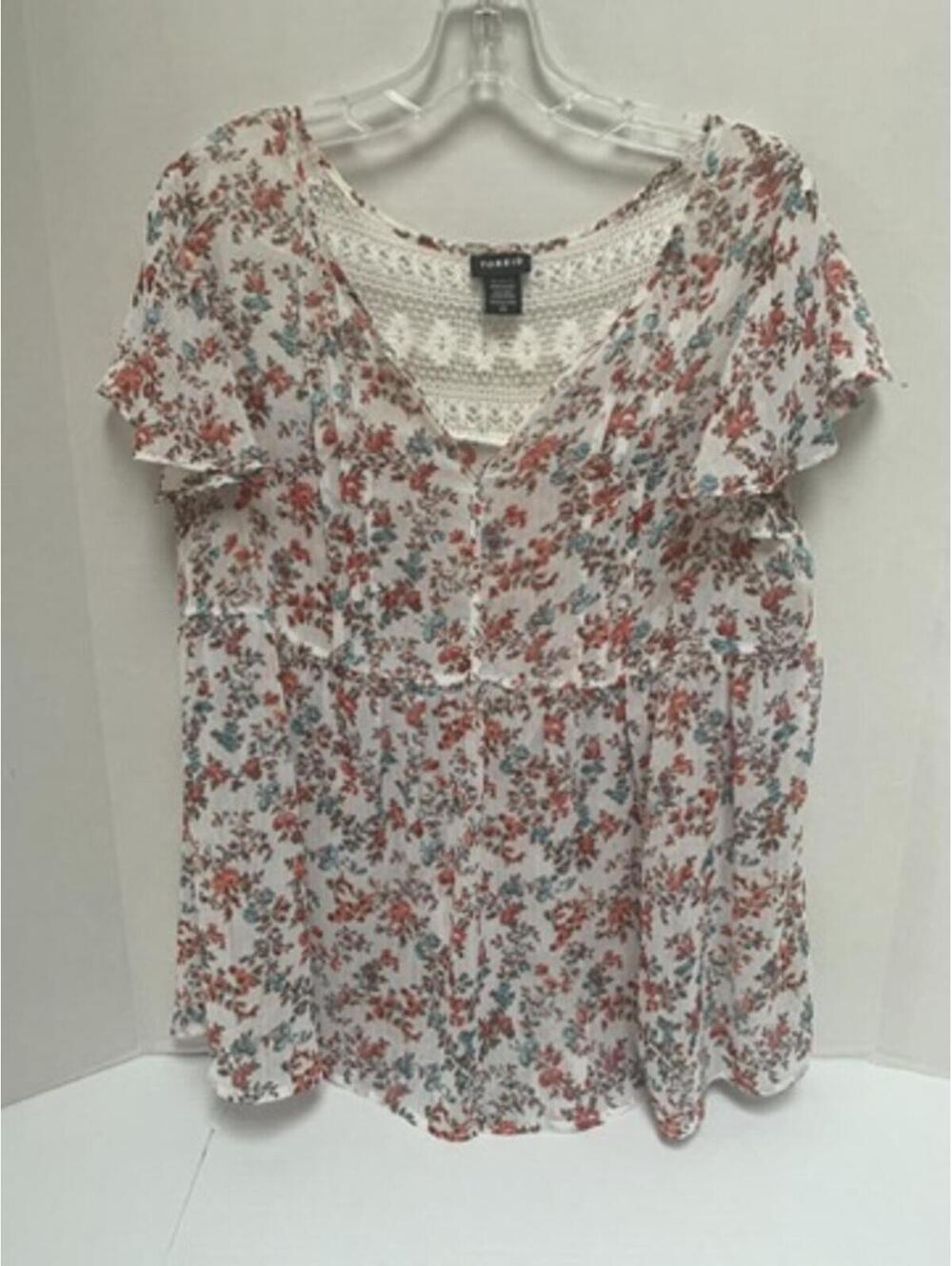 Torrid Sheer Floral Babydoll Blouse Top Size 00